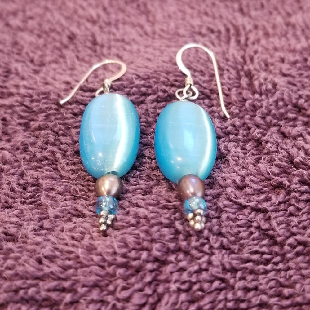 Blue Beaded Dangle Earrings